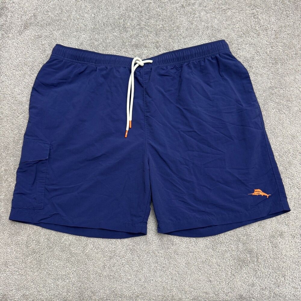 Tommy Bahama Swim Trunks Board Shorts Mens XL Blue Orange Mesh Lined Embroidered